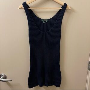 Lauren Ralph Lauren thick Knit sleeveless top 100% cotton navy blue size medium